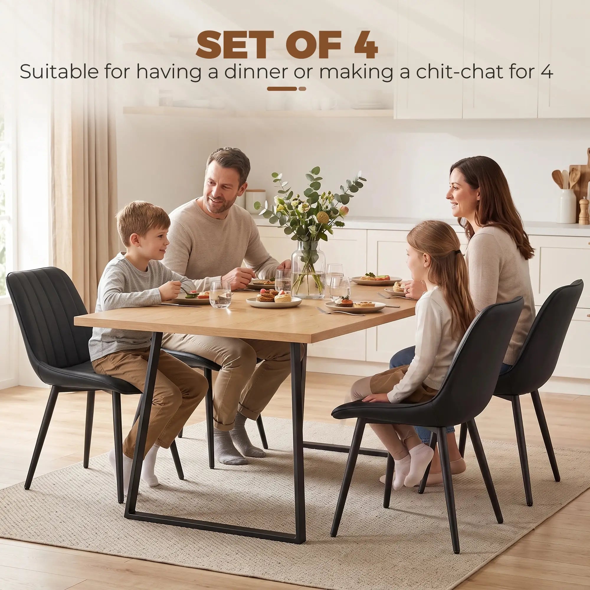 Faux Leather Dining Chairs Set of 4, Black Metal Legs, Black Dining Chairs at Gallery Canada