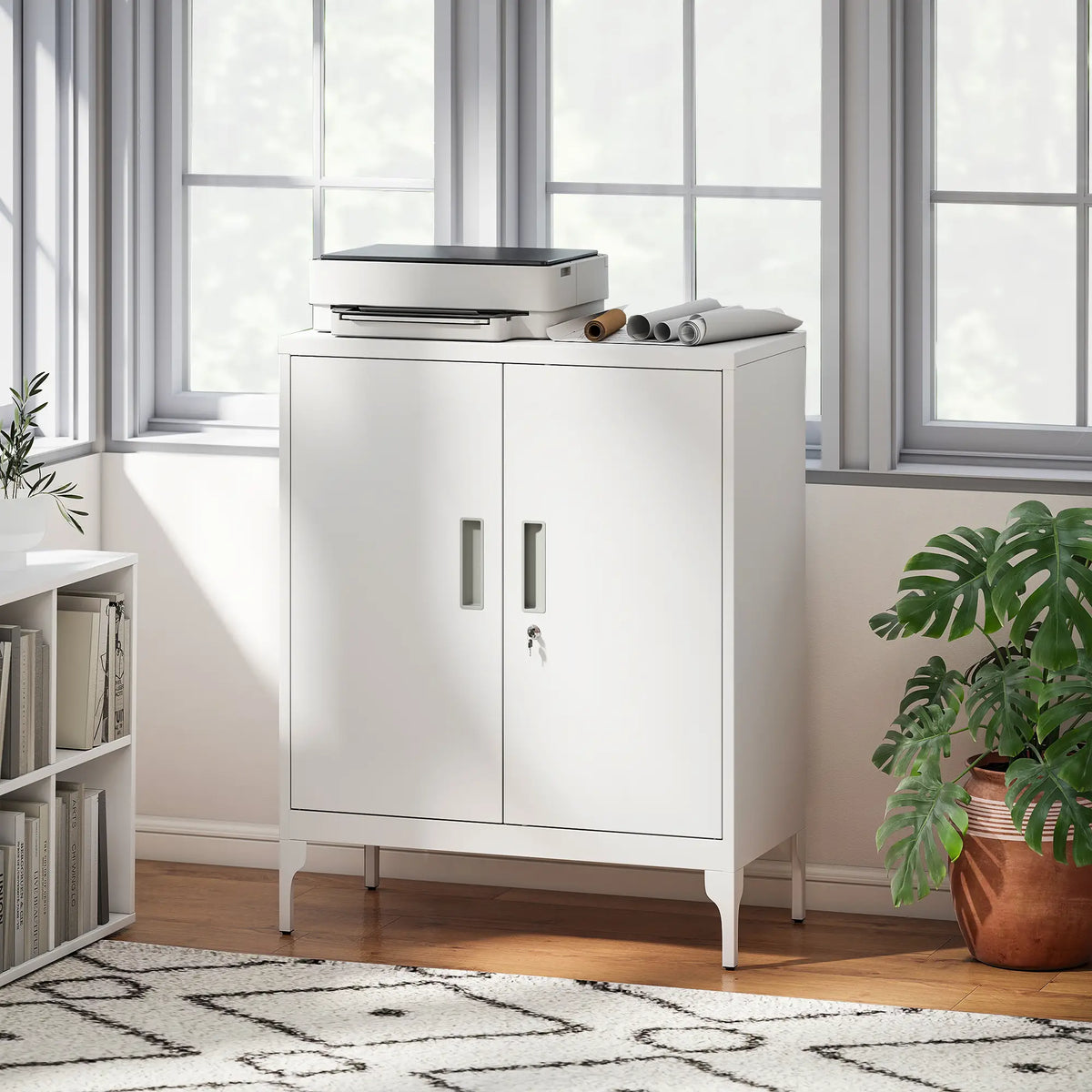 Office Storage Cabinet with Lock, Adjustable Shelves, White Office Cabinets & Cupboards at Gallery Canada