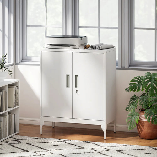 Office Storage Cabinet with Lock, Adjustable Shelves, White
