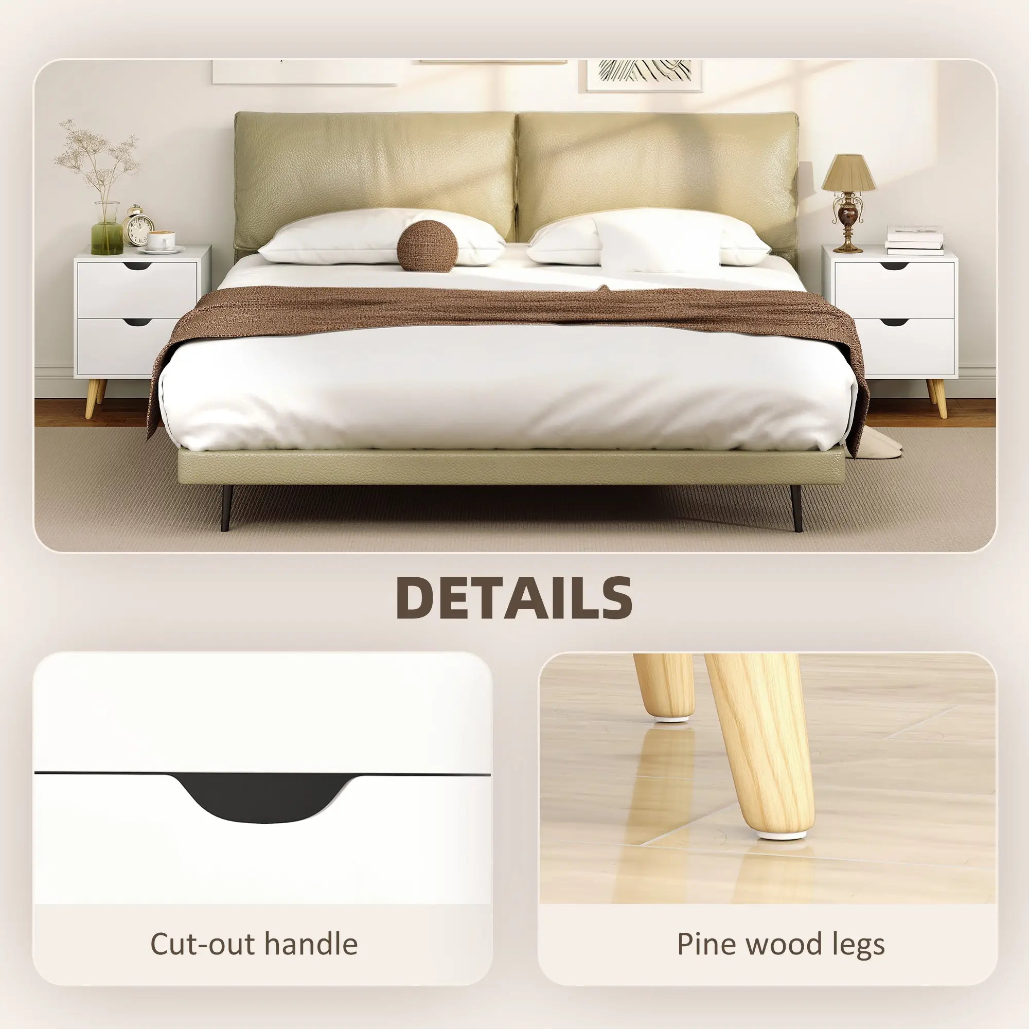 White Nightstand Set Of 2, 2 Drawers With Pine Wood Legs, White Bedside Tables at Gallery Canada