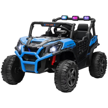 2 Seater 24V Electric Car for Kids, Remote Control, 3 Speed, LED Lights, Music, Horn, Spring Suspension, Blue