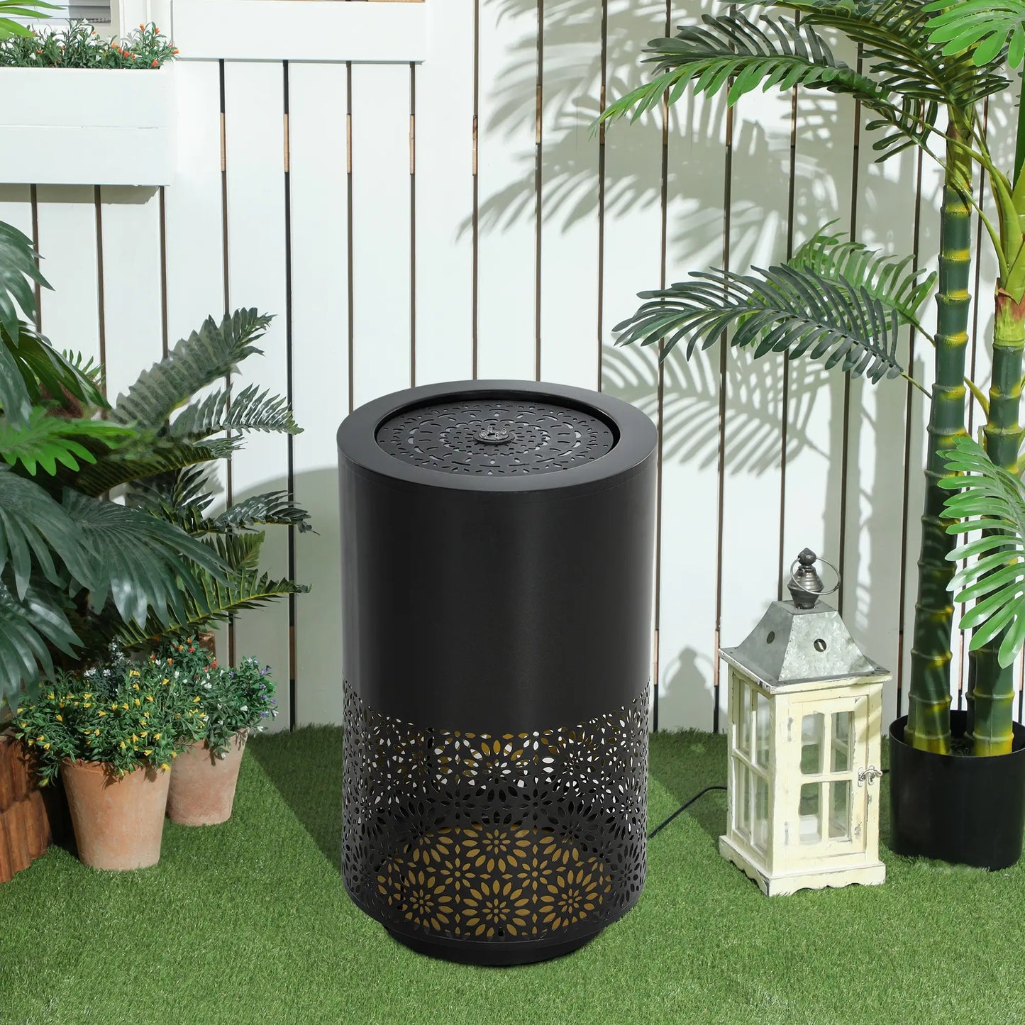 21" Tall Garden Waterfall Fountain, LED Lights, Adjustable Flow, Black Water Fountains at Gallery Canada