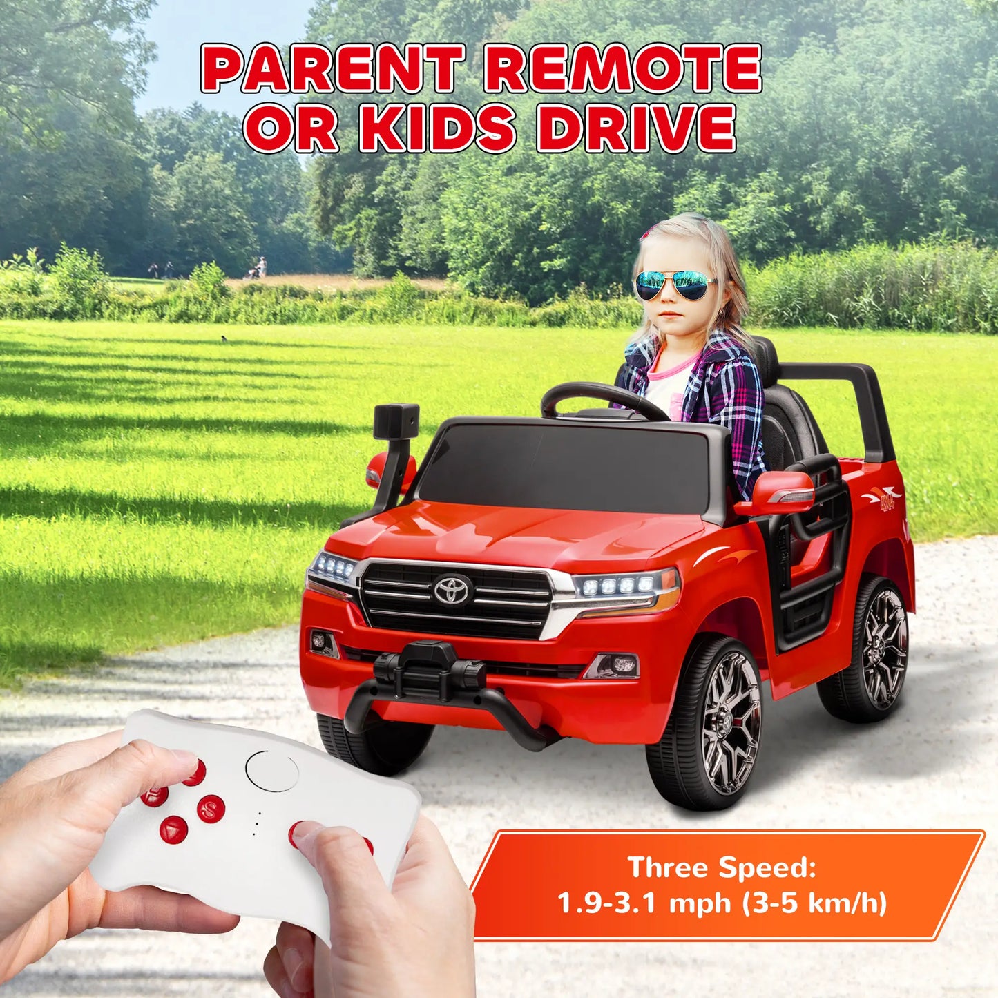 12V Licensed Kids Car, Remote Control, LED Light, Spring Suspension, Red Electric Toy Cars at Gallery Canada