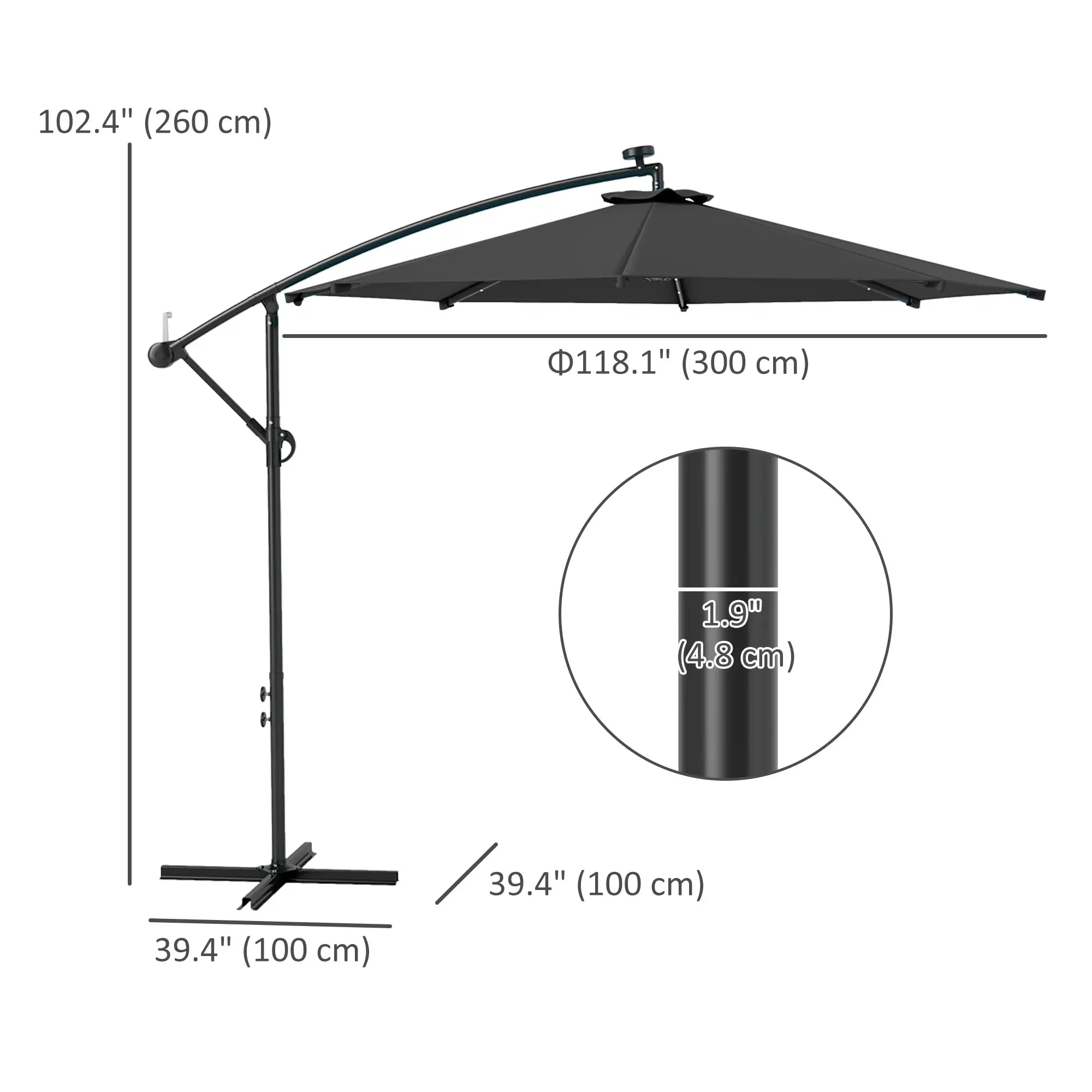 10ft Banana Umbrella, Solar Lights, Adjustable Angle, Patio Backyard, Black Offset Cantilever Umbrellas at Gallery Canada