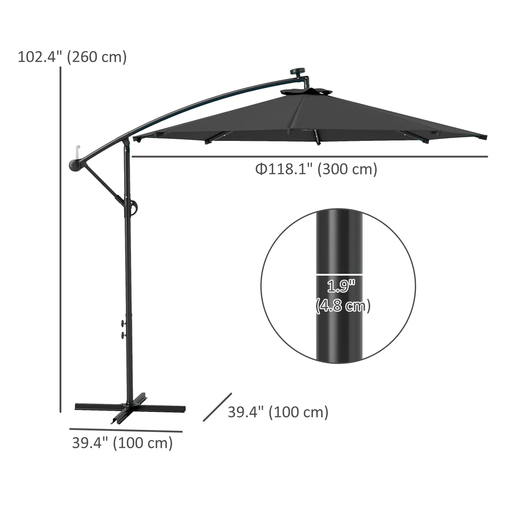 10ft Banana Umbrella, Solar Lights, Adjustable Angle, Patio Backyard, Black Offset Cantilever Umbrellas at Gallery Canada