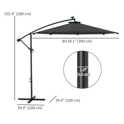 10ft Banana Umbrella, Solar Lights, Adjustable Angle, Patio Backyard, Black Offset Cantilever Umbrellas at Gallery Canada