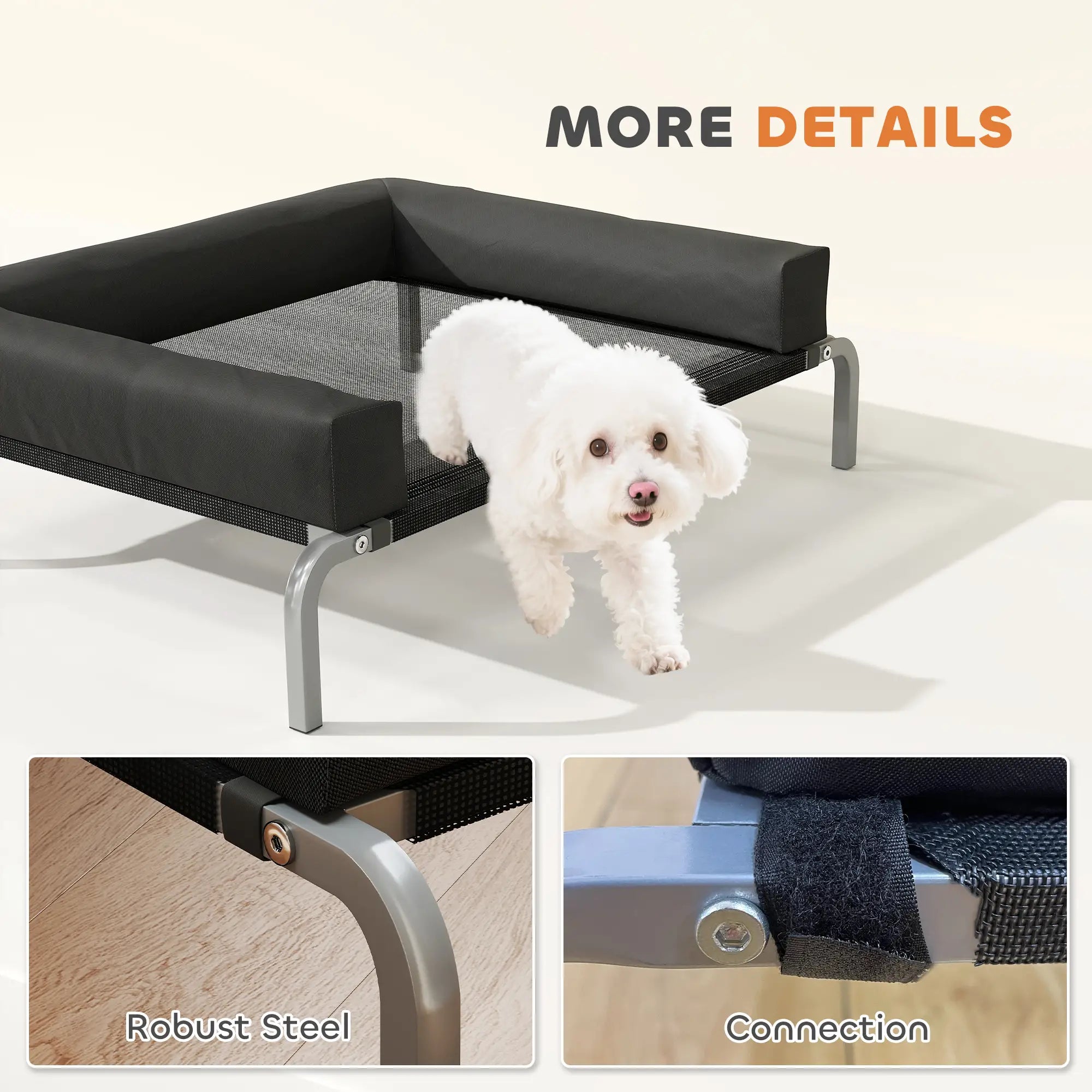 Elevated Dog Bed, Portable Raised Cot, Breathable Mesh, Water-Resistant Bolsters, Black Elevated Dog Beds at Gallery Canada