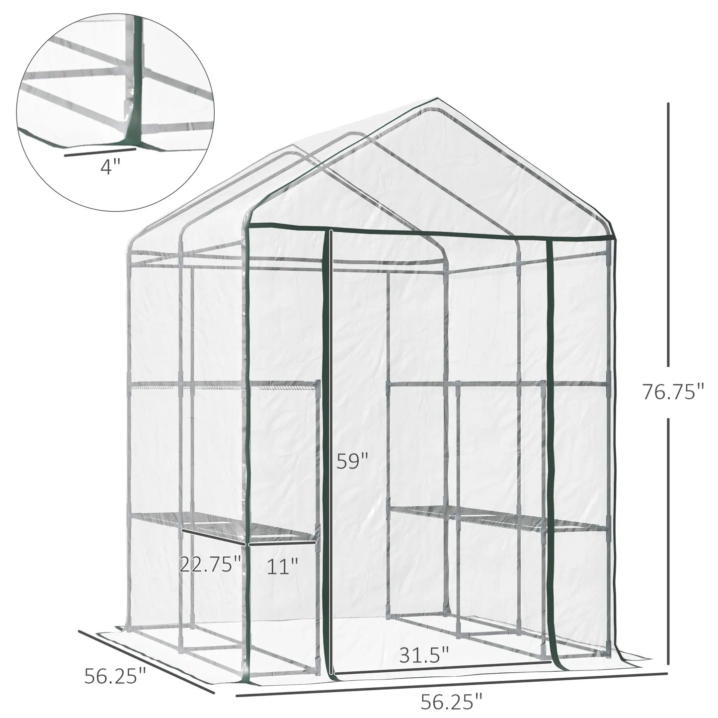 56" x 56" x 77" Walk-In Greenhouse, 8 Shelves, PVC Cover, Transparent Walk In Greenhouses at Gallery Canada