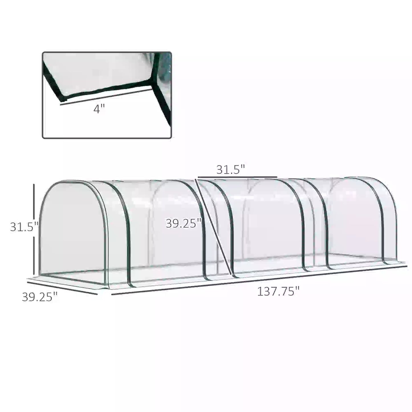 138"x39"x32" Transparent PVC Mini Tunnel Greenhouse, Steel Frame, Zipped Doors Mini Greenhouses at Gallery Canada