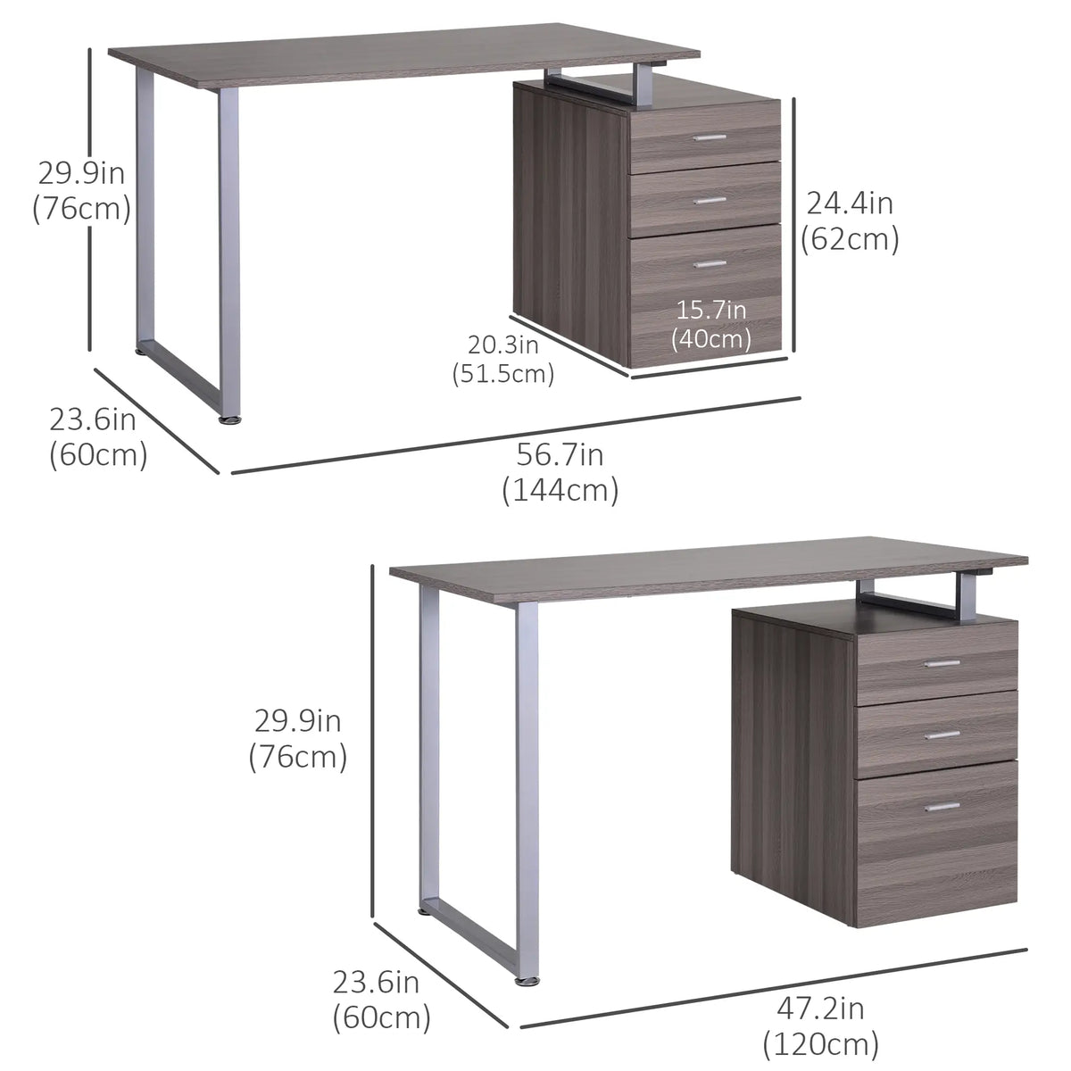 47" Computer Desk With 3 Drawers, Dark Wood Grain Writing Desks at Gallery Canada