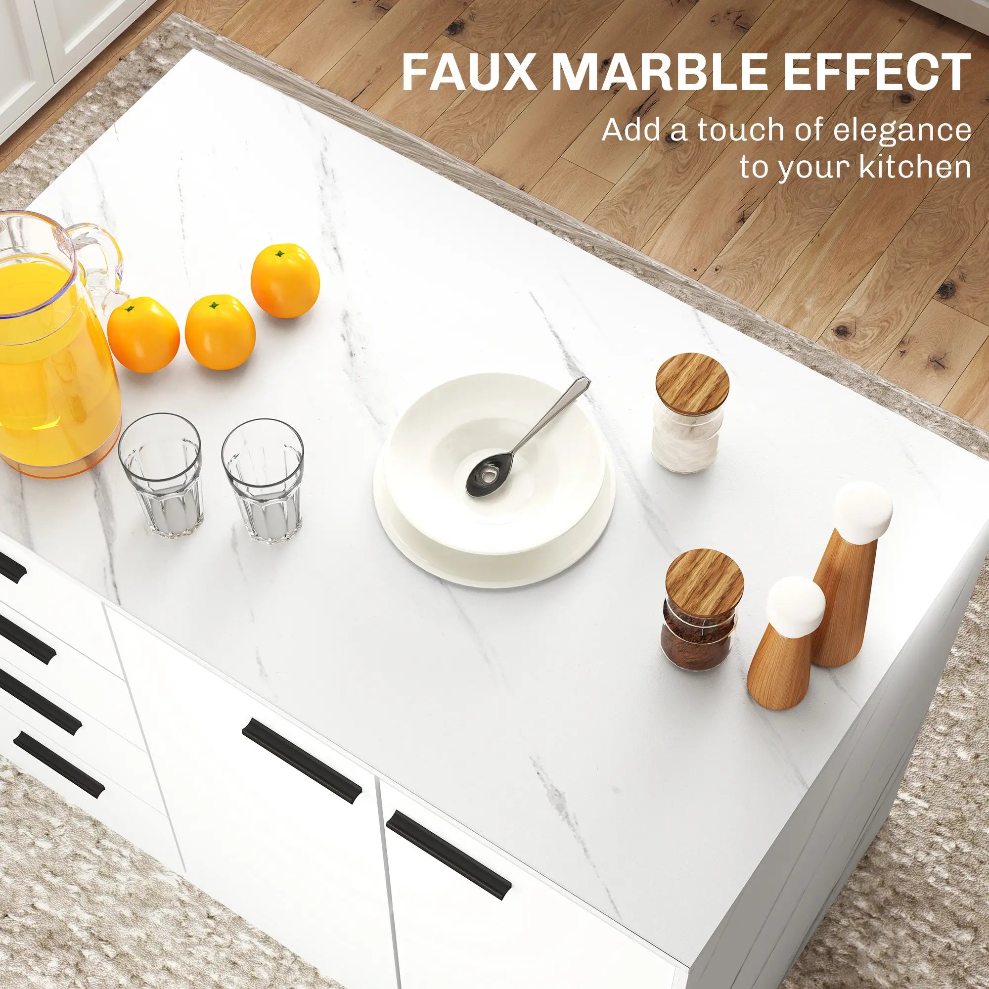 Kitchen Island, Storage Cabinet, 4 Drawers, Adjustable Shelf, Faux Marble, White Kitchen Islands & Kitchen Carts at Gallery Canada