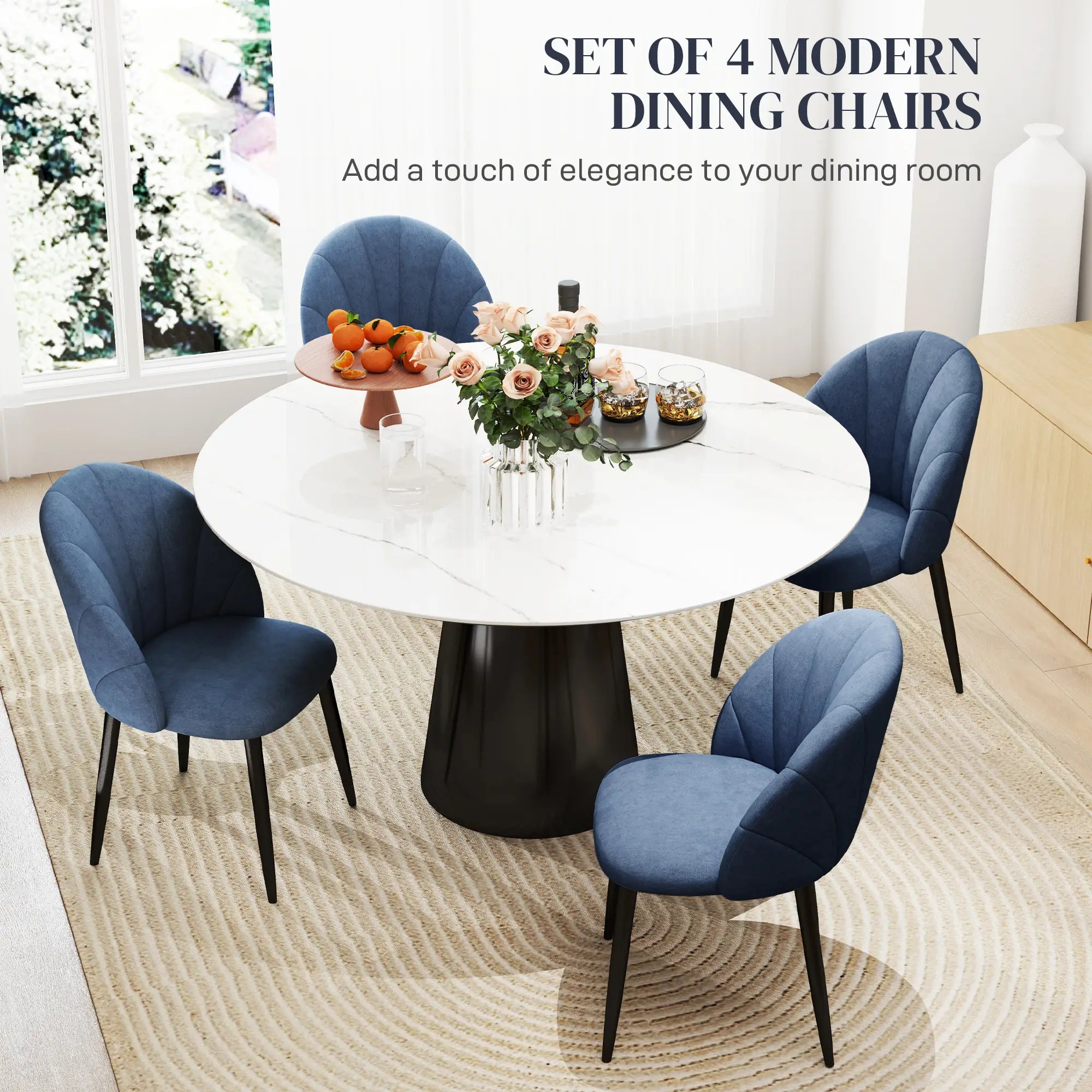 Modern Dining Chairs Set of 4, Upholstered, Metal Legs, Blue Dining Chairs at Gallery Canada