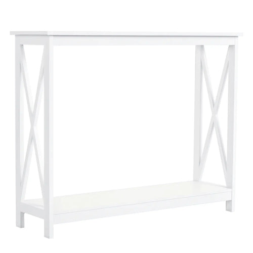 2 Tier X-Design Console Table, Storage Shelf, 24.8 Inch, White