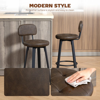 Upholstered Bar Stools Set Of 2, With Footrest And Backrest, Brown Bar Stools at Gallery Canada
