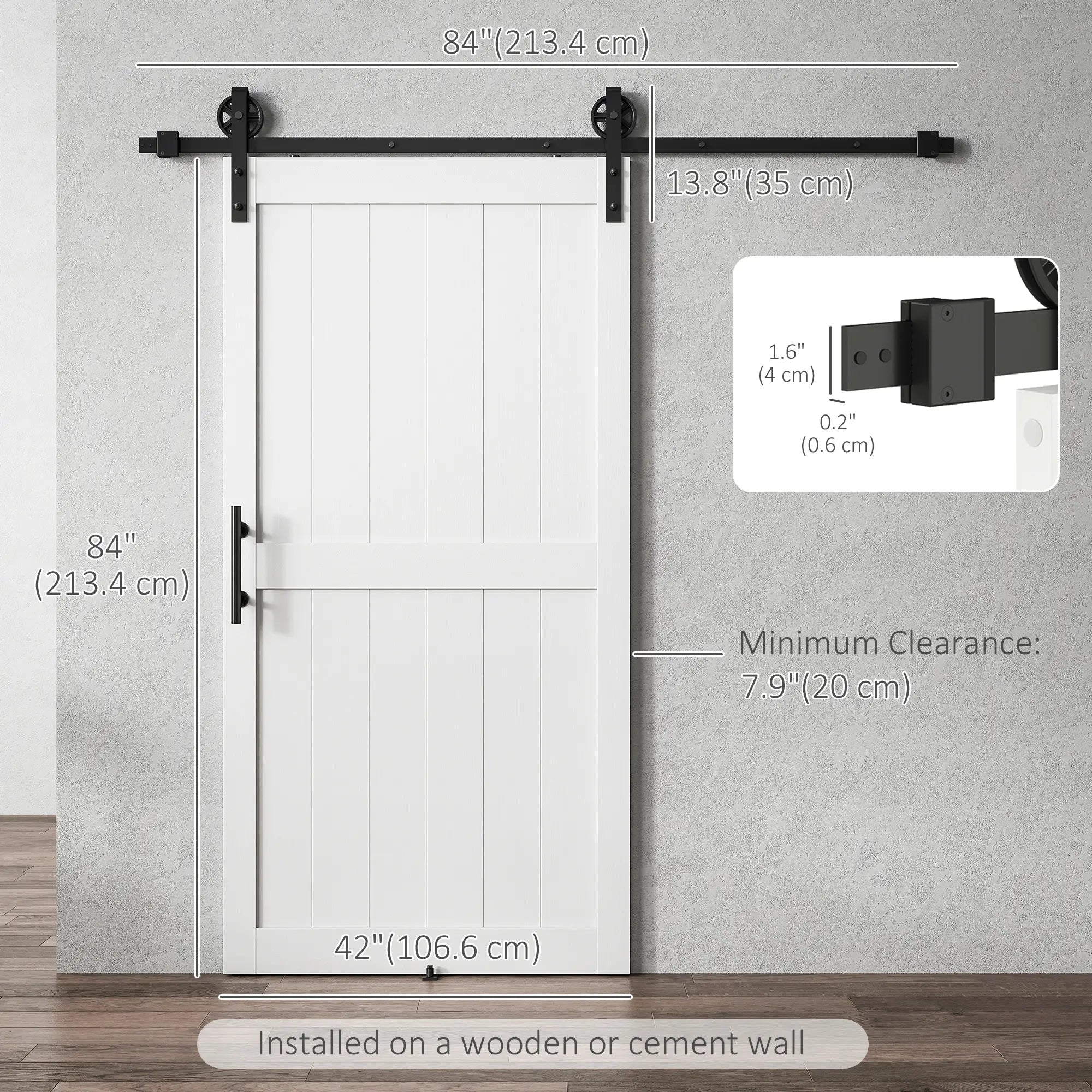 42inx84in Barn Door, 7FT Sliding Hardware Kit, White Door Hardware at Gallery Canada