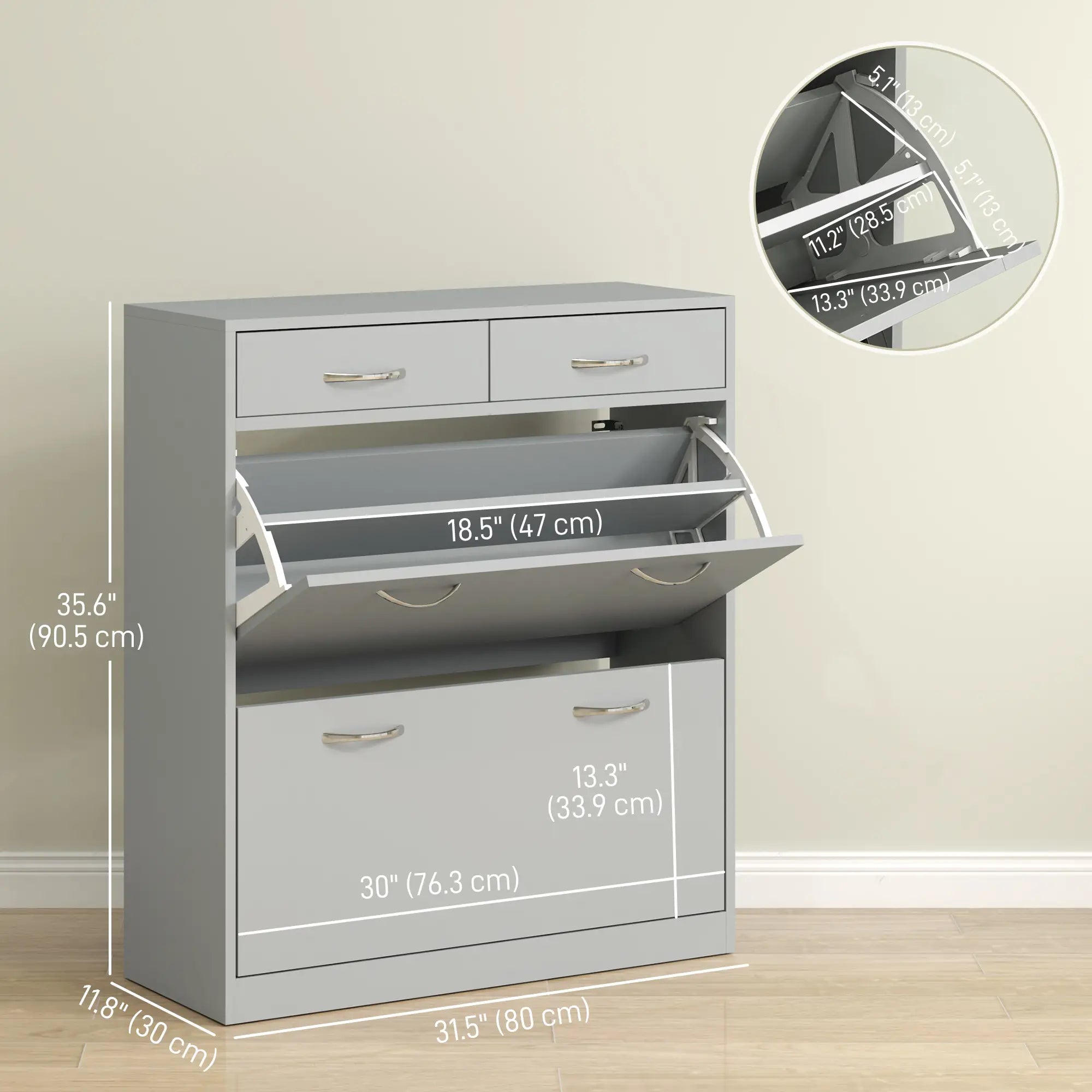 Narrow Shoe Storage, 2 Flip Drawers, Adjustable Shelves, 12 Pairs, Grey Shoe Storage Cabinets & Racks at Gallery Canada