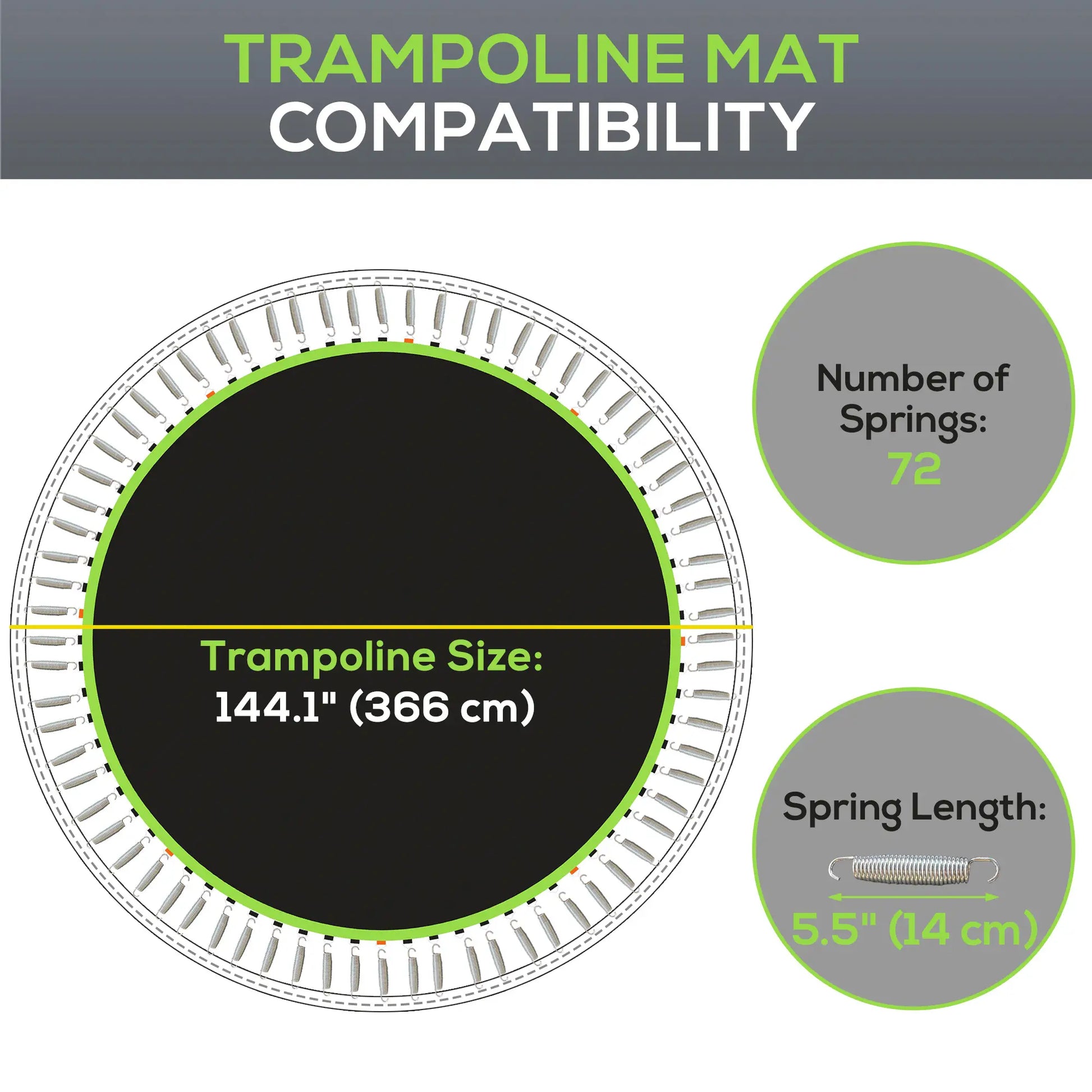 Trampoline Mat Replacement, 12ft, with Spring Pull Tool, 72 V-Hooks, Green Trampolines at Gallery Canada