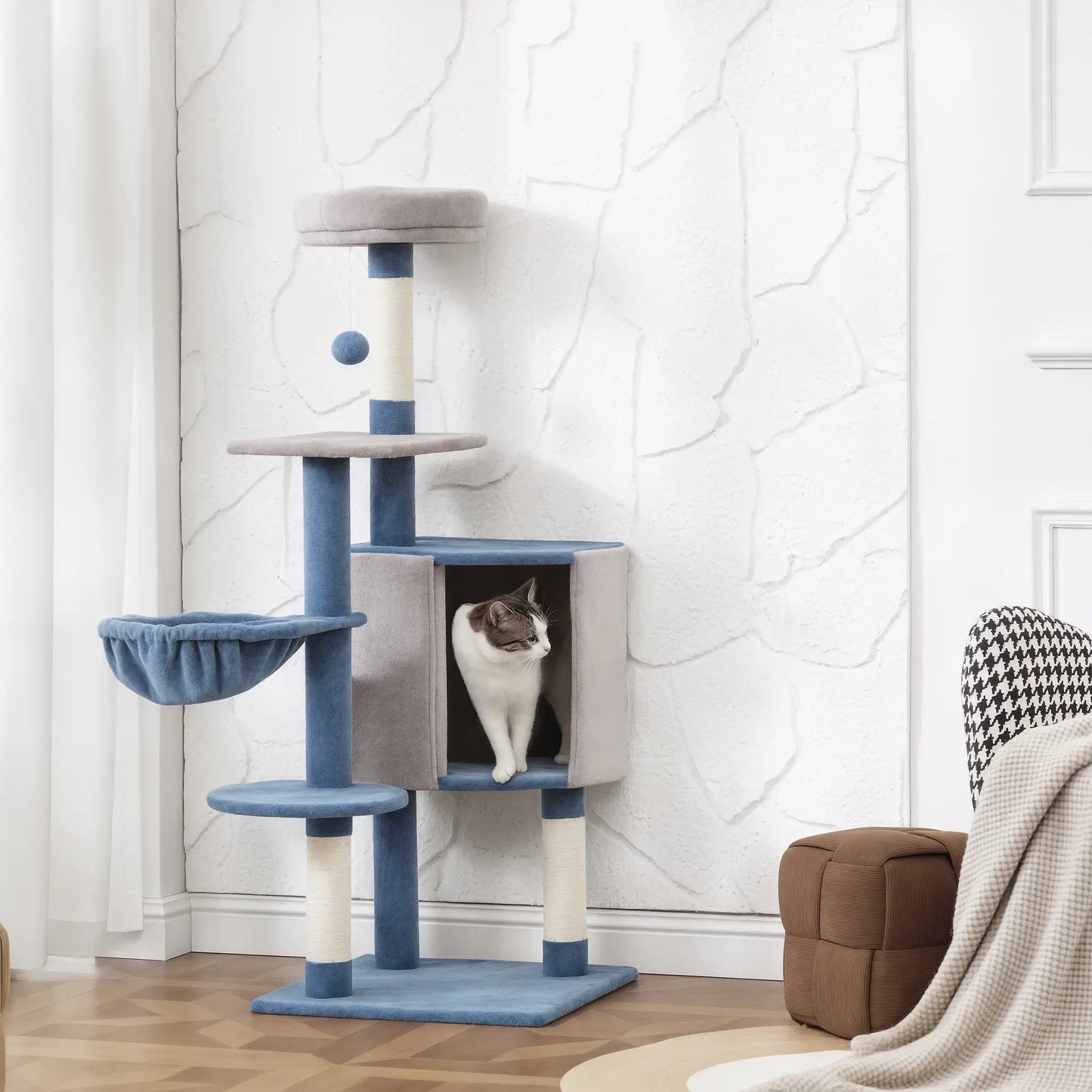 48" Cat Tree with Condo, Hammock, Perch, Scratching Posts, Blue and Grey Cat Trees at Gallery Canada