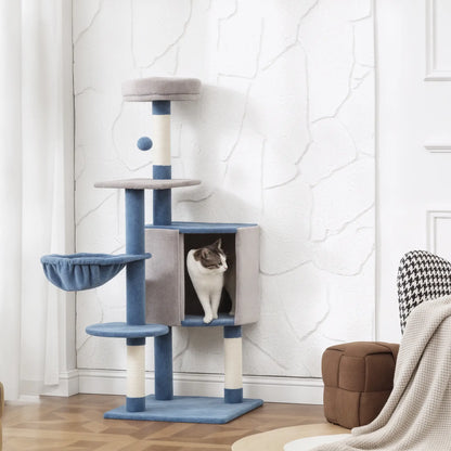 48" Cat Tree with Condo, Hammock, Perch, Scratching Posts, Blue and Grey Cat Trees at Gallery Canada