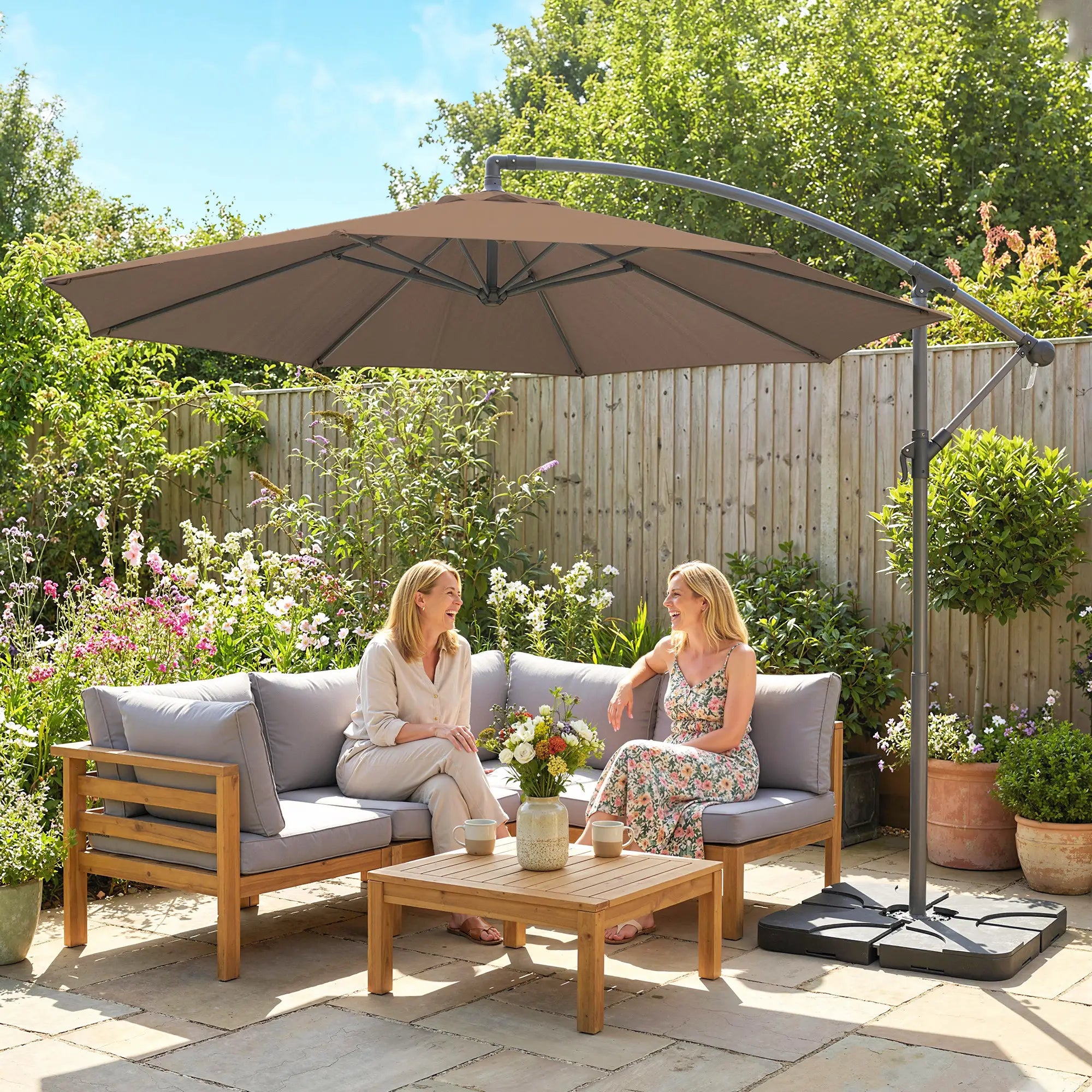9.6ft Offset Patio Umbrella, Hanging Parasol, Crank, Base Cantilever Umbrellas at Gallery Canada