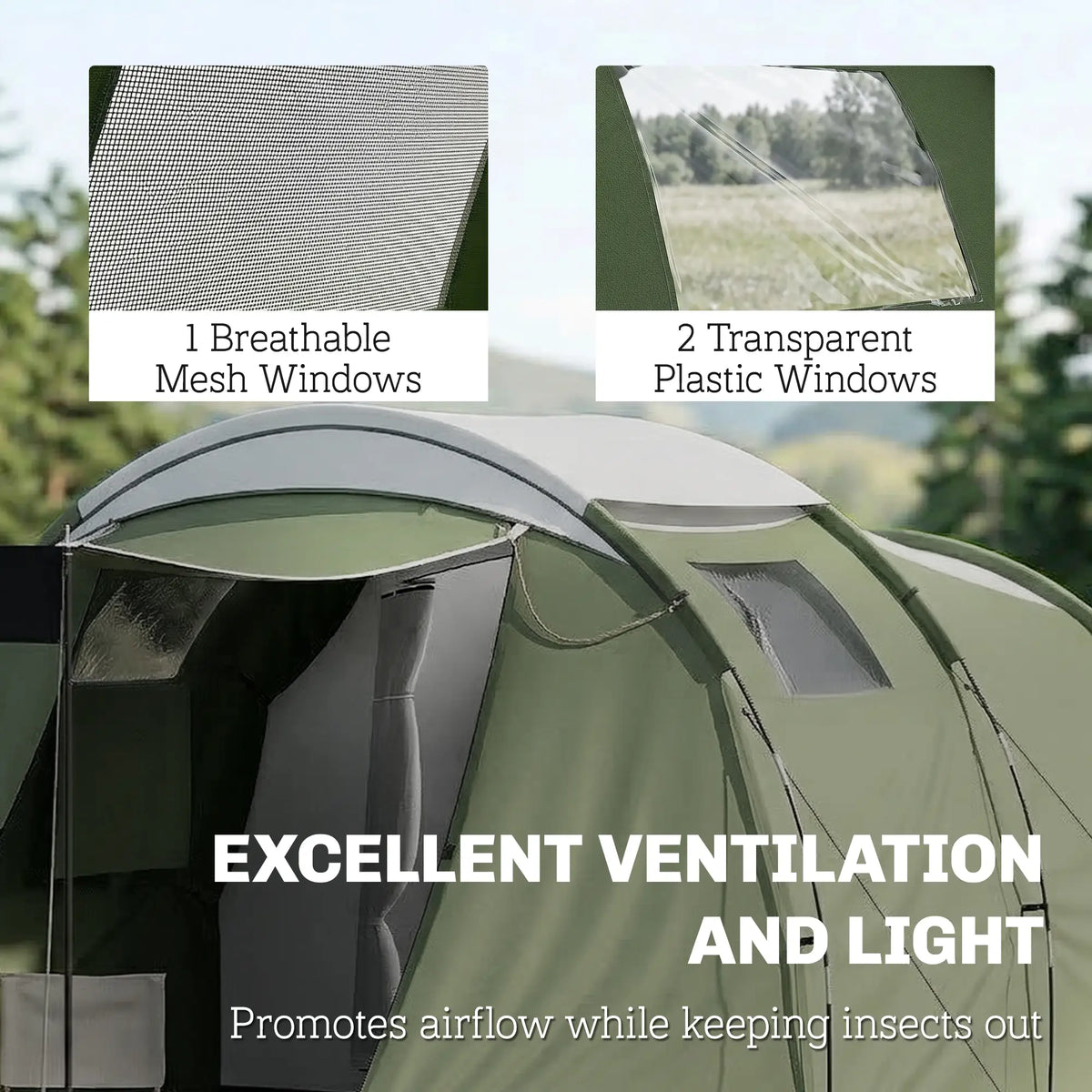 Waterproof Camping Tent, Two Room, 3-4 Person, Green Camping Tents at Gallery Canada