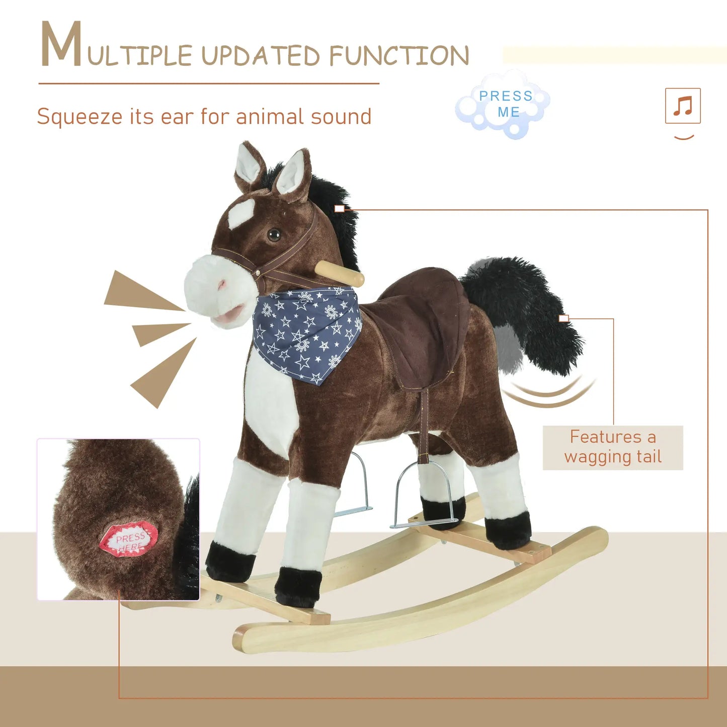 Kids Plush Ride-On Rocking Horse, Realistic Sounds, 3-6 Years, Brown Rocking Horses at Gallery Canada