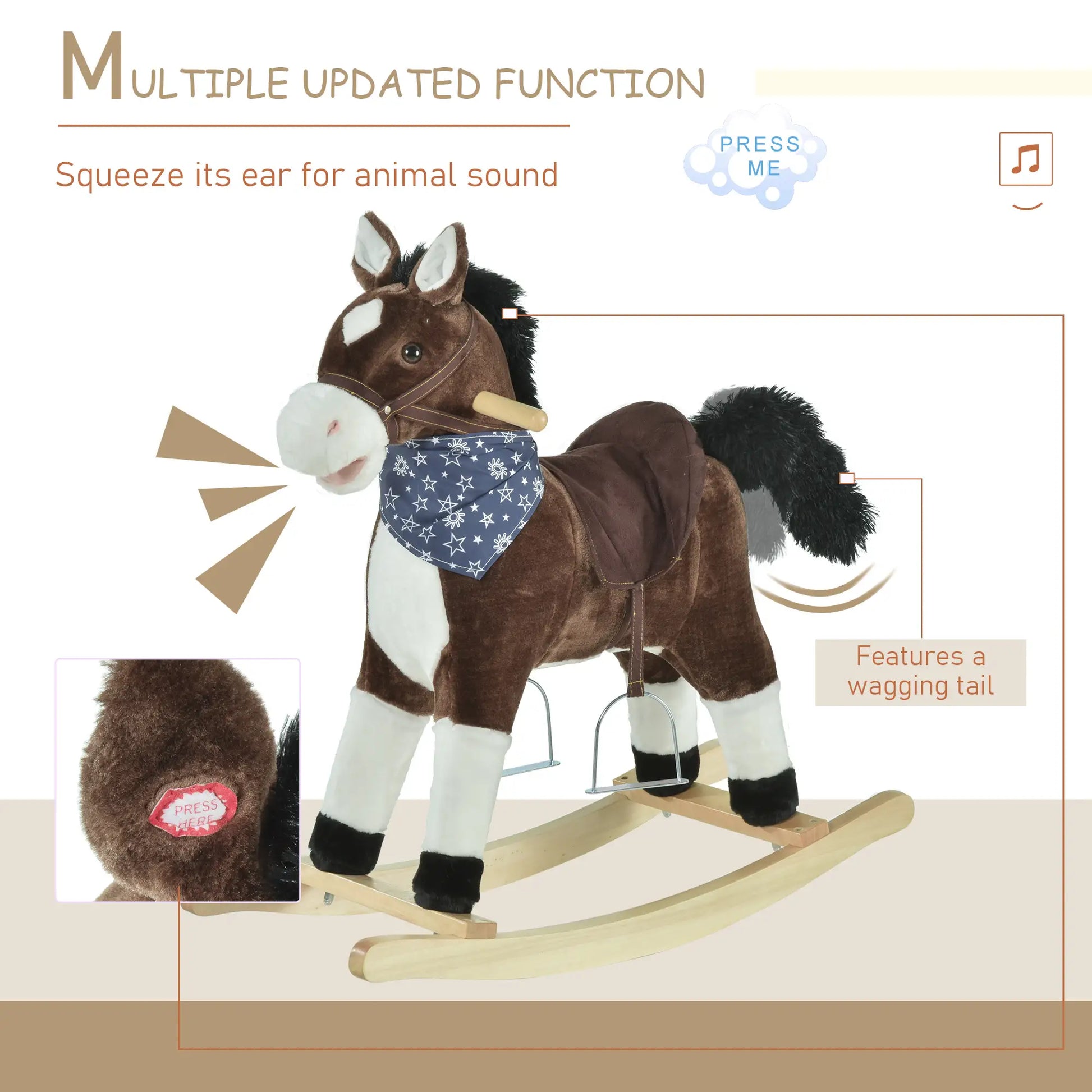 Kids Plush Ride-On Rocking Horse, Realistic Sounds, 3-6 Years, Brown Rocking Horses at Gallery Canada