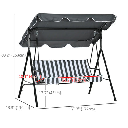 3-Seater Outdoor Porch Swing, Adjustable Canopy, White, Grey Patio Swings with Stand at Gallery Canada