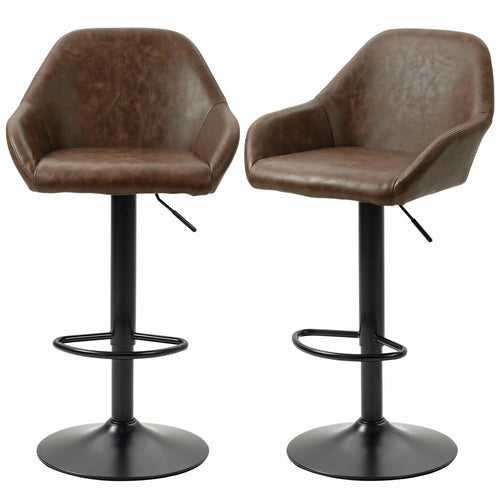 Adjustable Swivel Bar Stools Set of 2, PU Leather with Footrest, Coffee