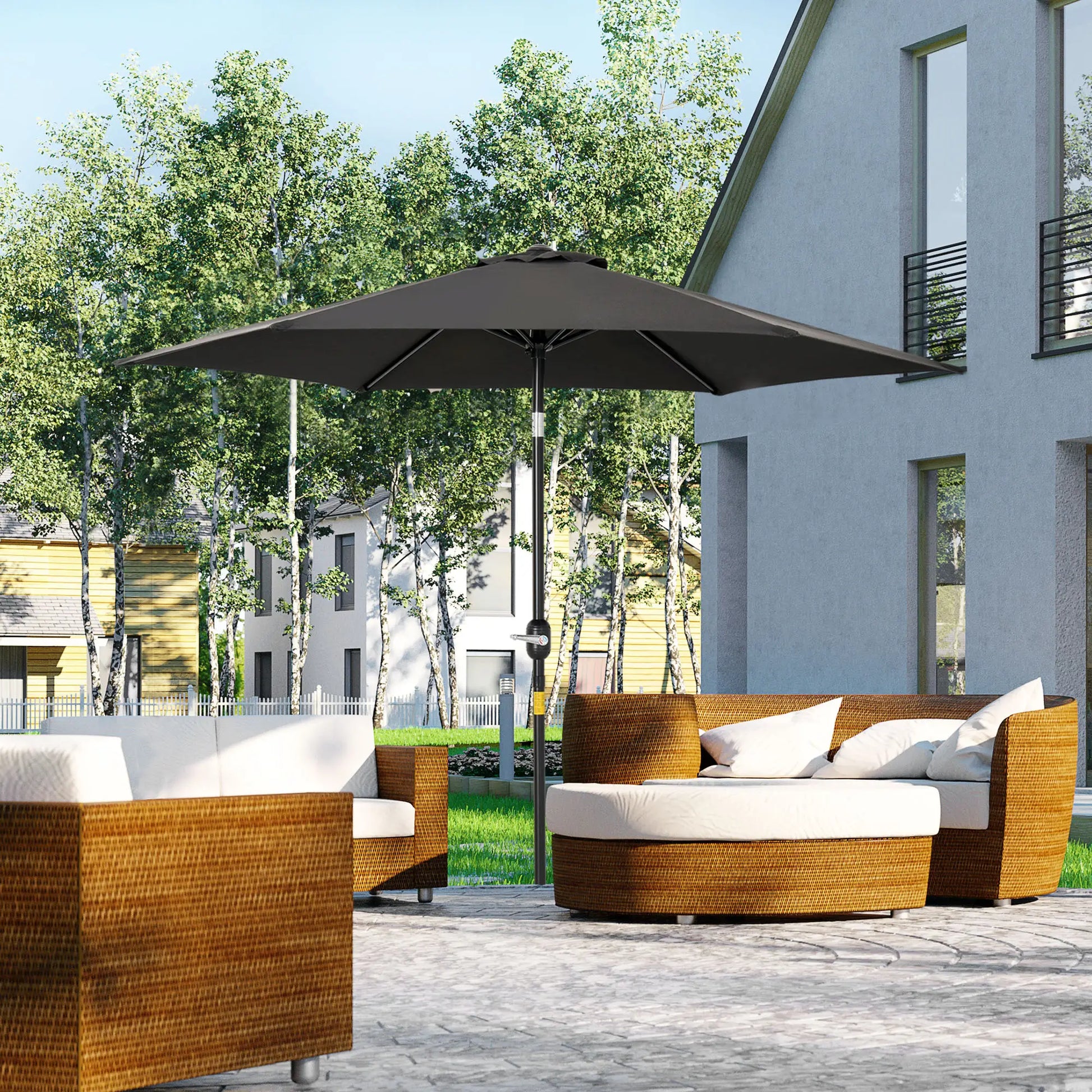 8.5' Round Aluminum Patio Umbrella, Tilt Canopy, 6 Ribs, Black Sun Umbrellas at Gallery Canada