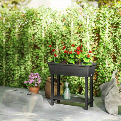 41L Self Watering Raised Garden Bed, Transparent Lid, Storage Shelf, Black