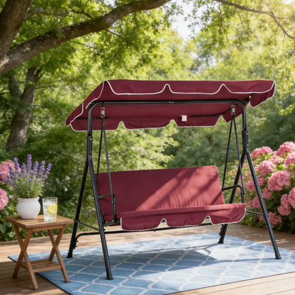 3-Seater Patio Swing Chair with Canopy, Garden Poolside, Wine Red