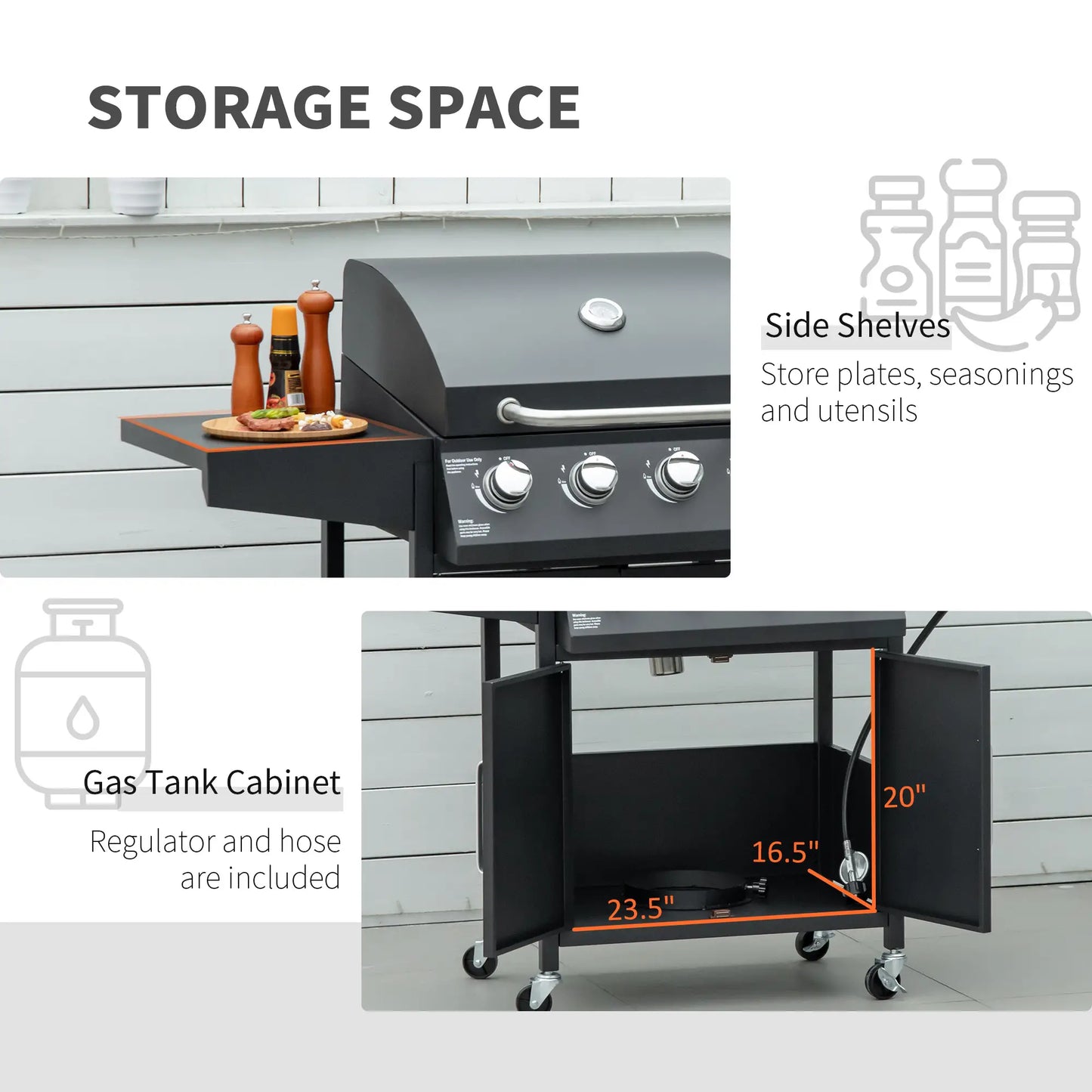 4+1 Burner LP Gas Grill Outdoor BBQ Trolley, Black Propane Gas Grills at Gallery Canada
