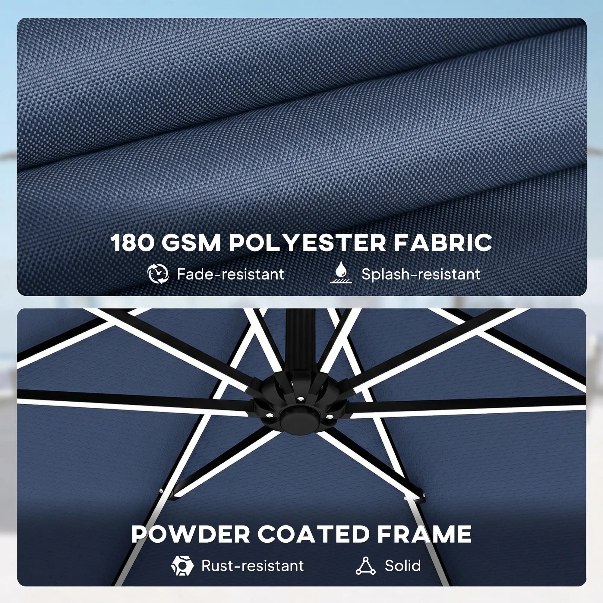 10 ft Offset Patio Umbrella, Solar Light, 360° Rotation, Tilt, Cover, Navy Blue Offset Cantilever Umbrellas at Gallery Canada