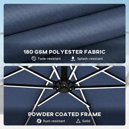 10 ft Offset Patio Umbrella, Solar Light, 360° Rotation, Tilt, Cover, Navy Blue Offset Cantilever Umbrellas at Gallery Canada
