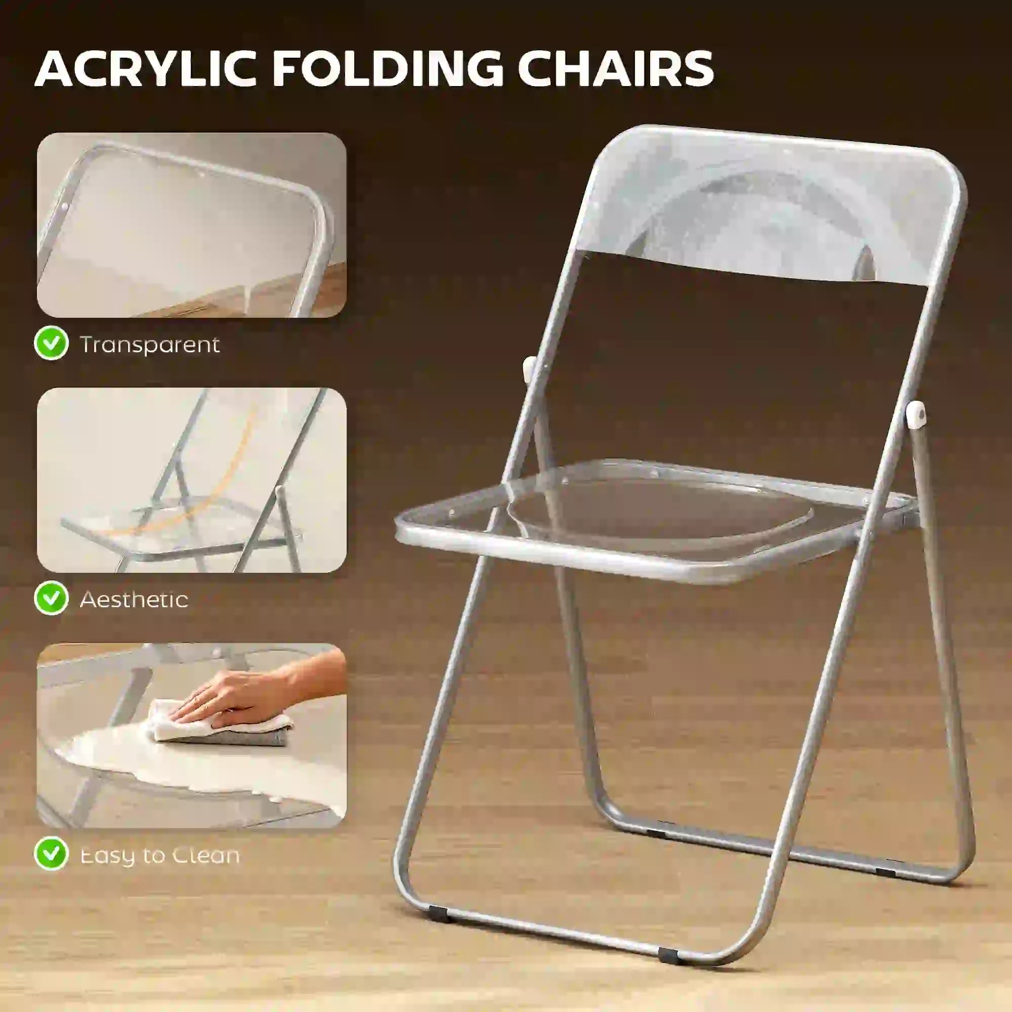 4 Pack Acrylic Foldable Chairs, Transparent, Clear, Clear Dining Chairs at Gallery Canada