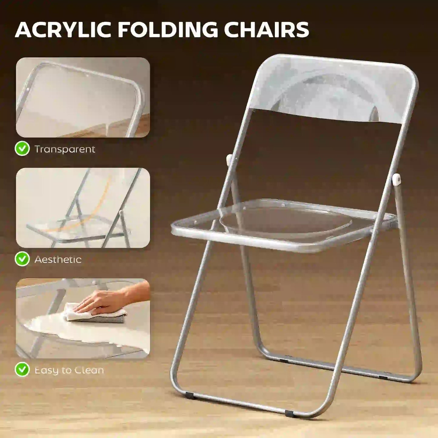 4 Pack Acrylic Foldable Chairs, Transparent, Clear, Clear Dining Chairs at Gallery Canada
