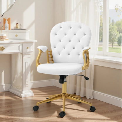 Velvet Office Chair, Button Tufted, Swivel Wheels, Adjustable Height, Cream White Task Chairs at Gallery Canada