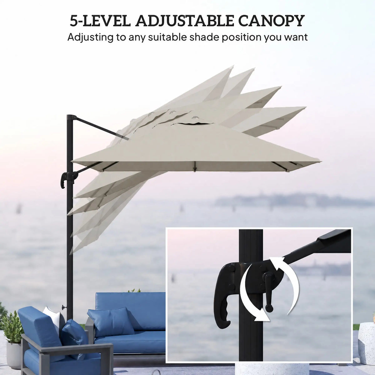 Pergola en aluminium à cantilever de 8 pieds, rotation à 360°, gris foncé