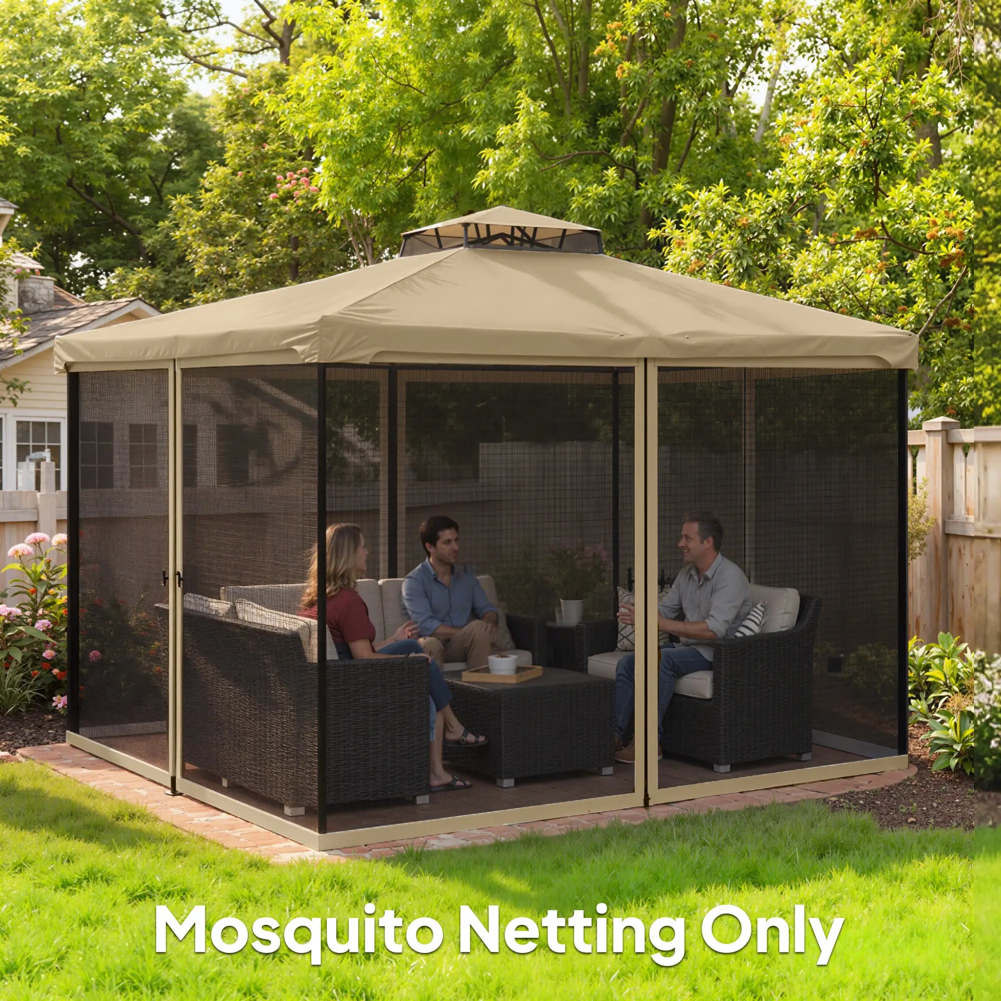 Gazebo Mosquito Netting, 12' x 12', Zipper Screen Walls, Black, Khaki Gazebo Sidewalls at Gallery Canada