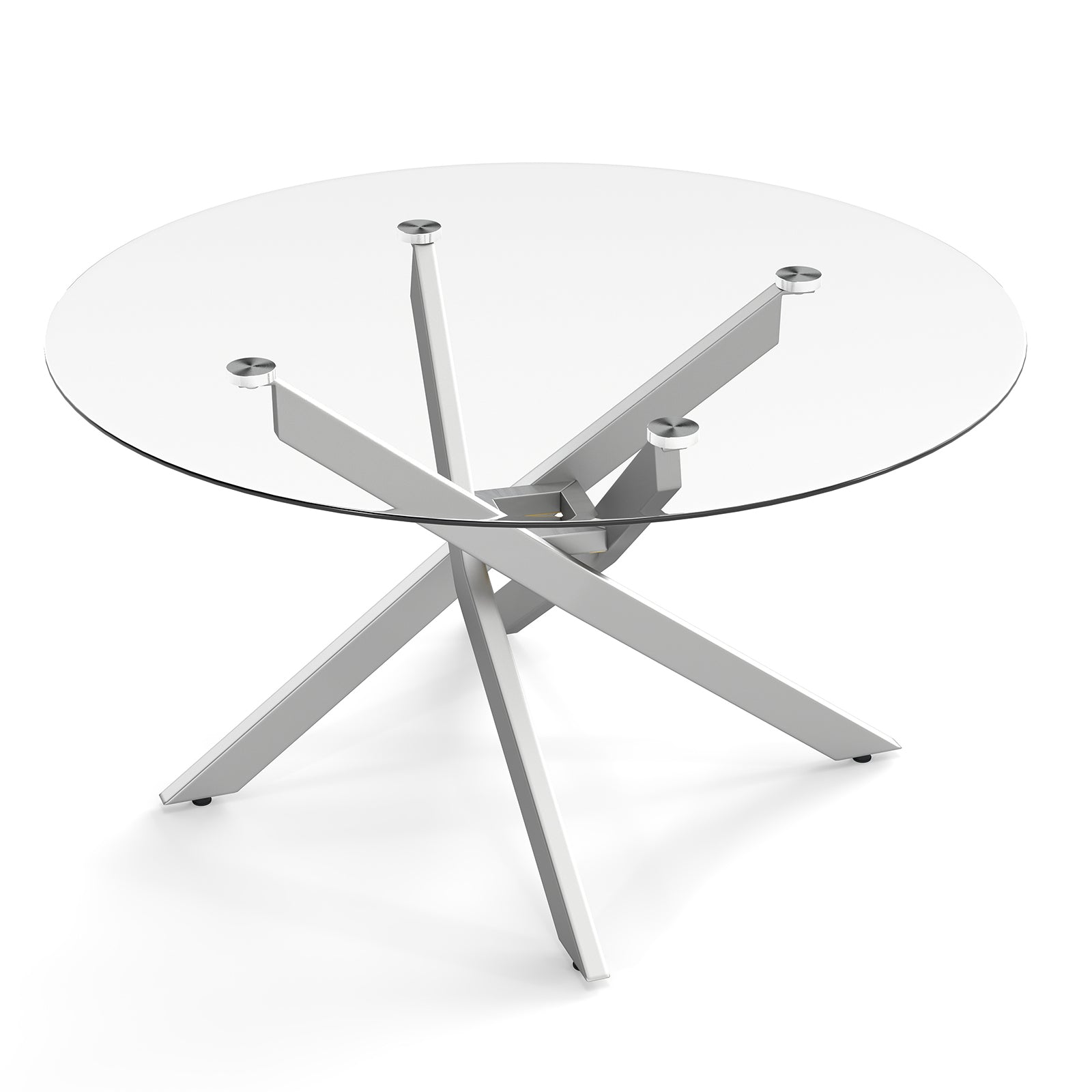 Round Glass Coffee Table, Tempered Glass Top, Silver Coffee Tables Silver at Gallery Canada