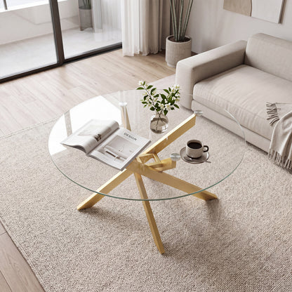 Round Glass Coffee Table, Tempered Glass Top, Golden Coffee Tables at Gallery Canada