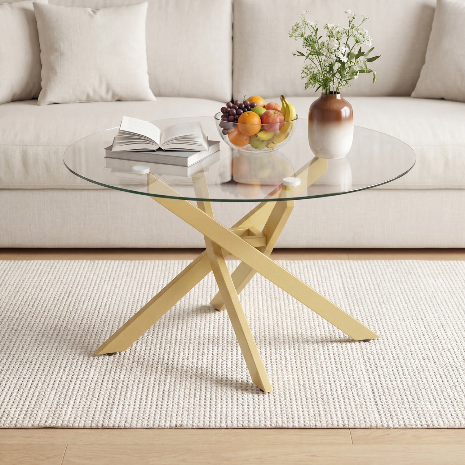 Round Glass Coffee Table, Tempered Glass Top, Golden Coffee Tables at Gallery Canada