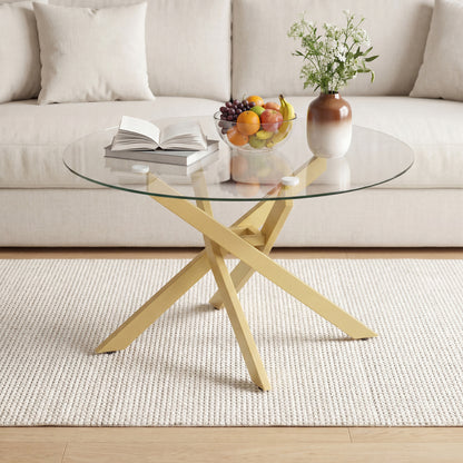 Round Glass Coffee Table, Tempered Glass Top, Golden Coffee Tables at Gallery Canada