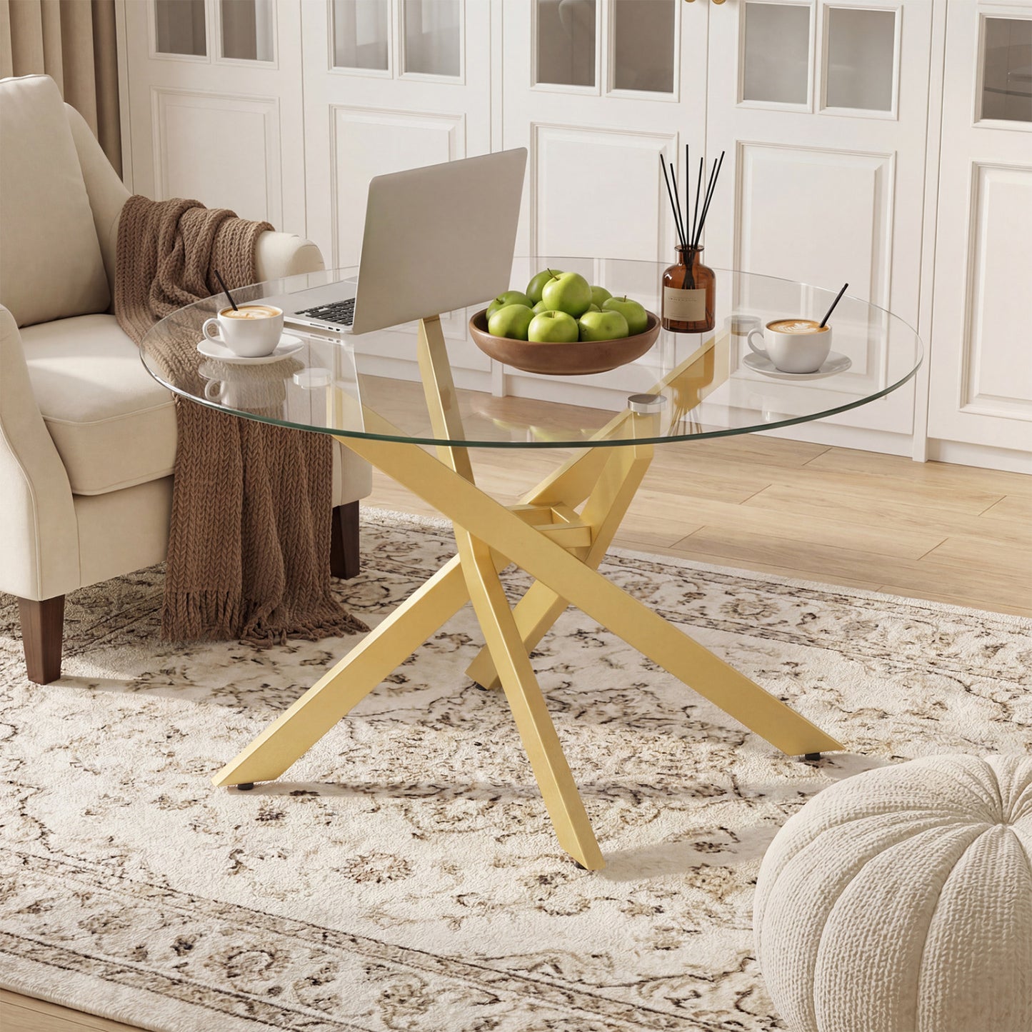 Round Glass Coffee Table, Tempered Glass Top, Golden Coffee Tables at Gallery Canada