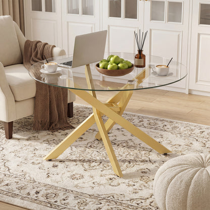 Round Glass Coffee Table, Tempered Glass Top, Golden Coffee Tables at Gallery Canada