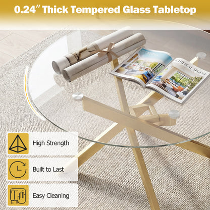 Round Glass Coffee Table, Tempered Glass Top, Golden Coffee Tables at Gallery Canada