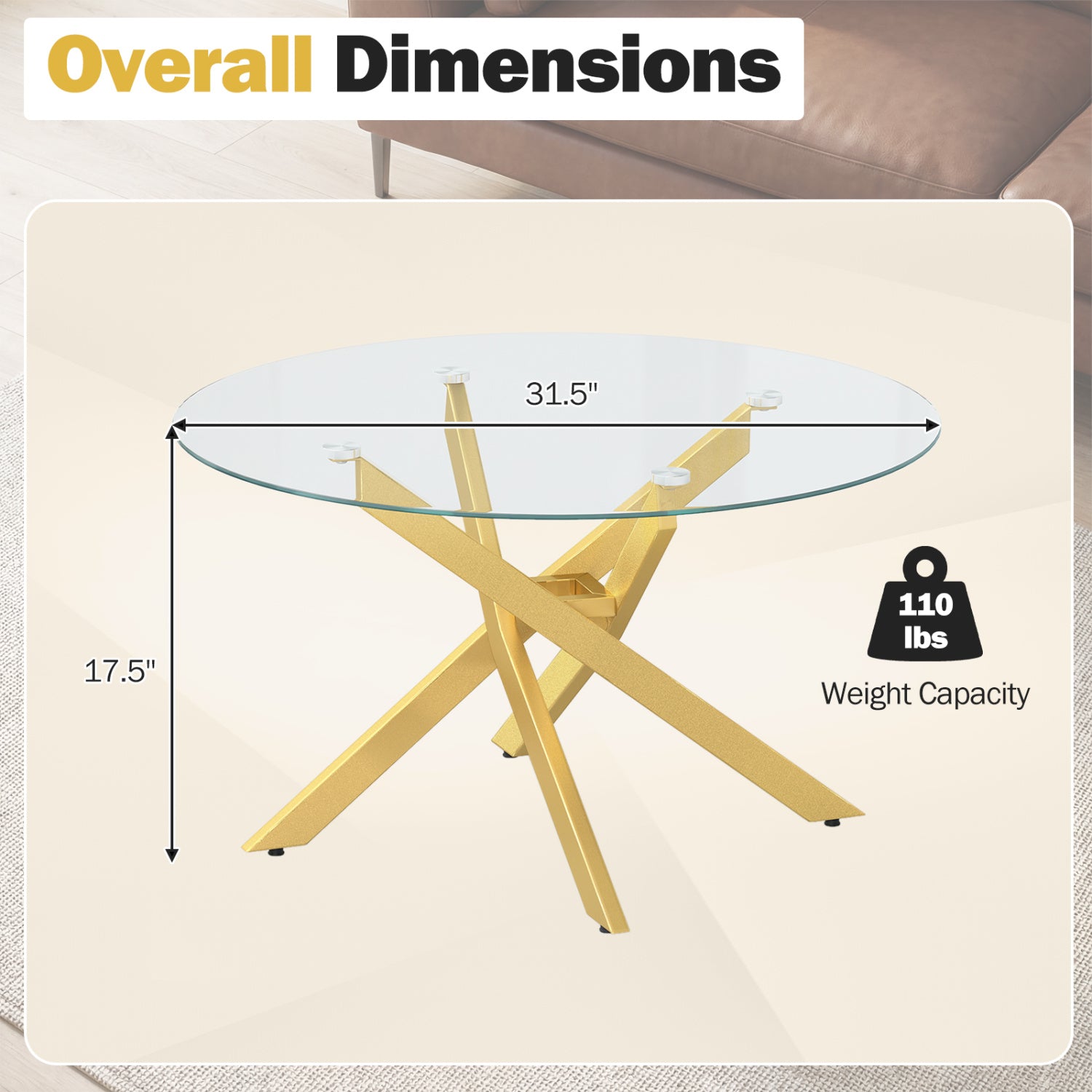 Round Glass Coffee Table, Tempered Glass Top, Golden Coffee Tables at Gallery Canada