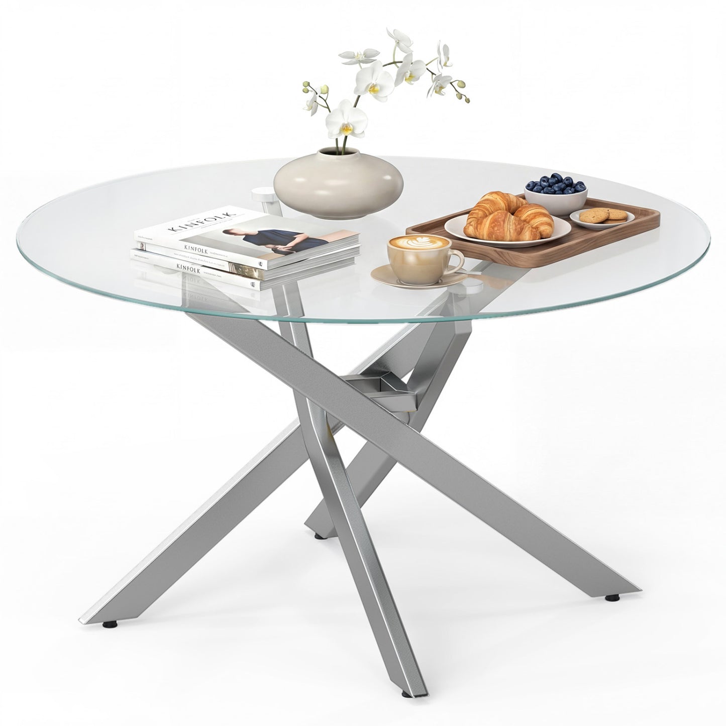 Round Glass Coffee Table, Tempered Glass Top, Silver Coffee Tables at Gallery Canada