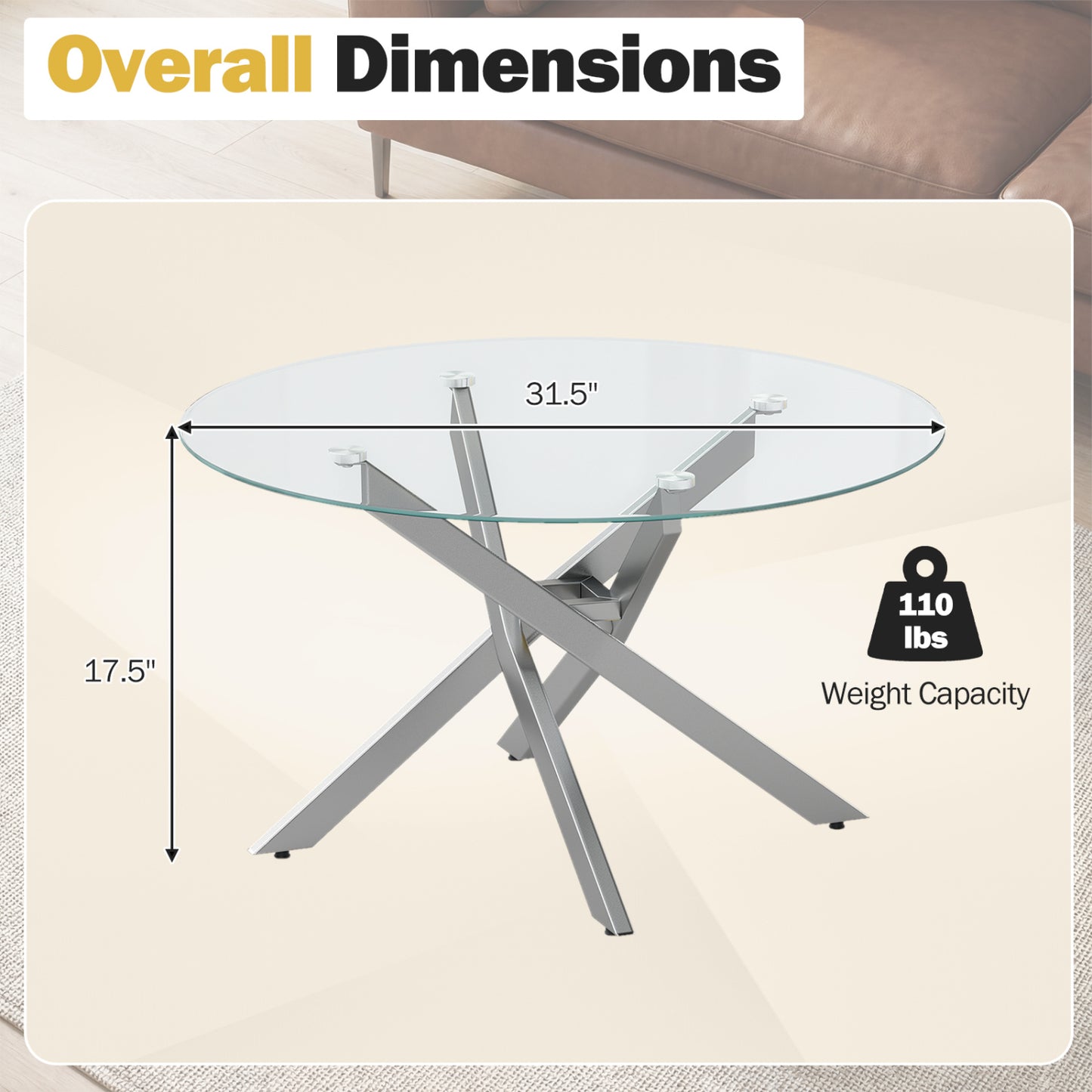Round Glass Coffee Table, Tempered Glass Top, Silver Coffee Tables at Gallery Canada